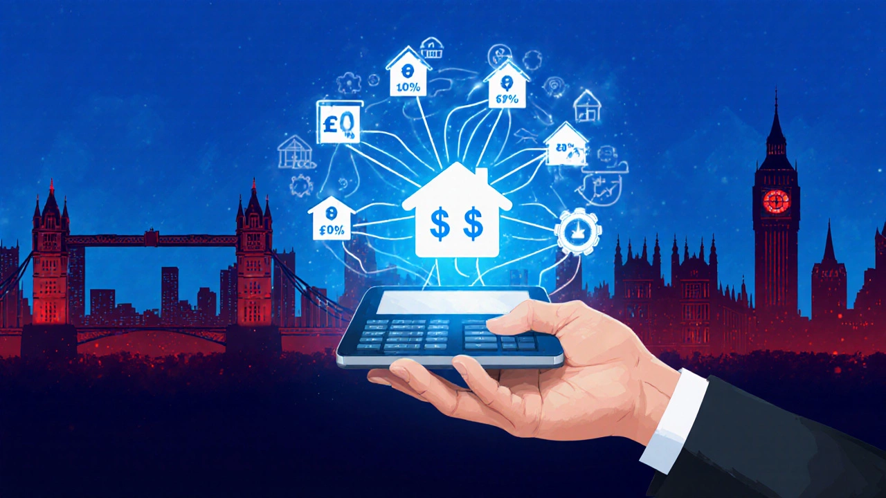 Calculator projecting a property's financial journey with connected income and cost elements.