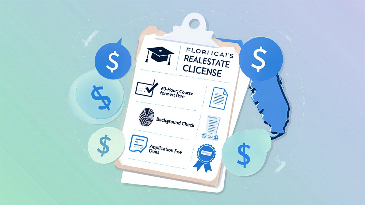 Flat illustration of a checklist showing license expenses with icons.