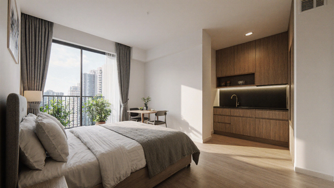 Spacious Type 2 HDB flat bedroom with double bed, dresser, and natural light from a window.