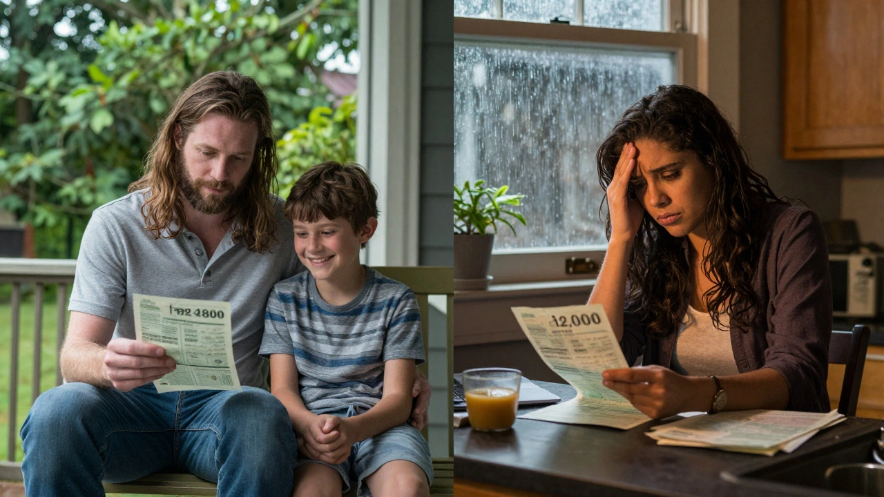 Split image: low-tax Alabama porch vs. high-tax New Jersey condo kitchen.