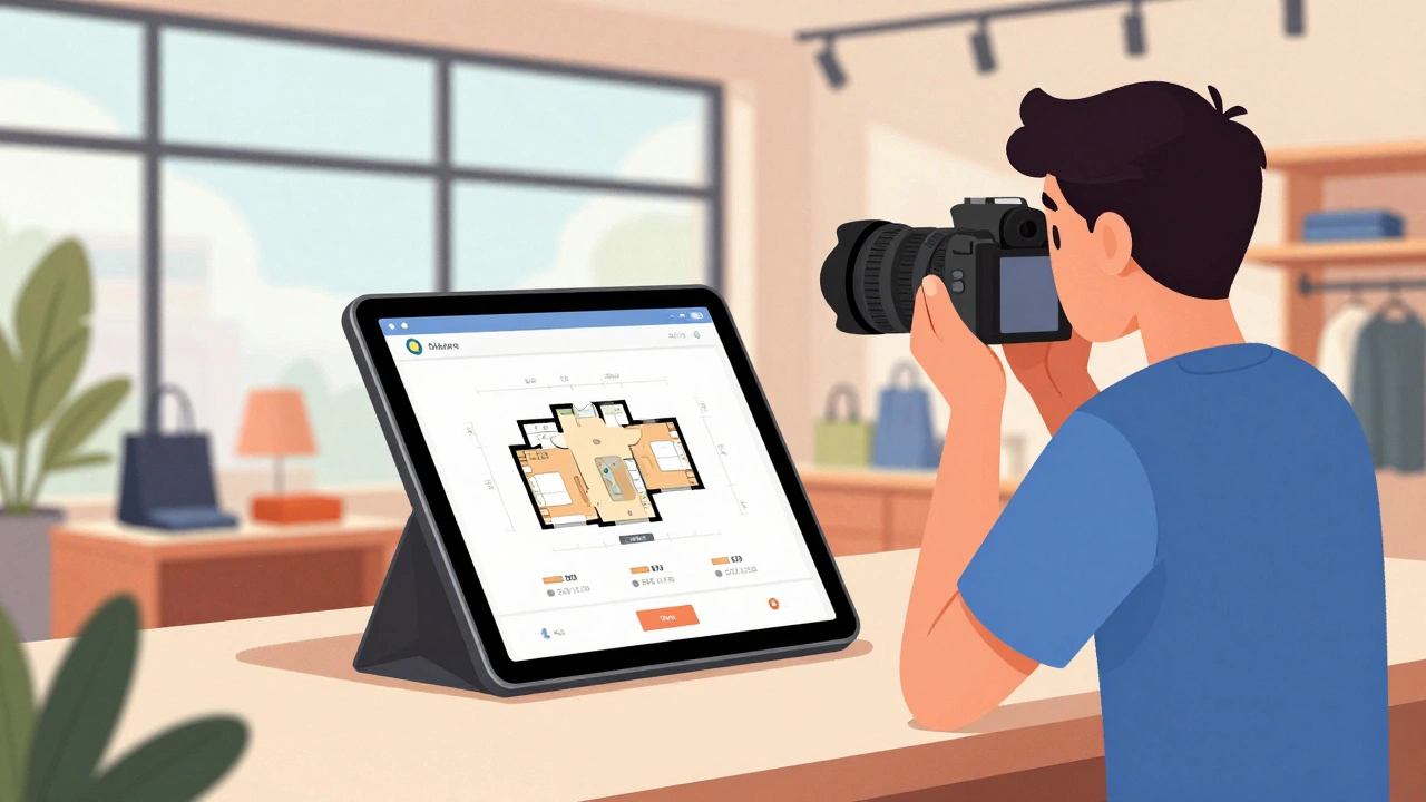 Photographer capturing retail space for online property listing