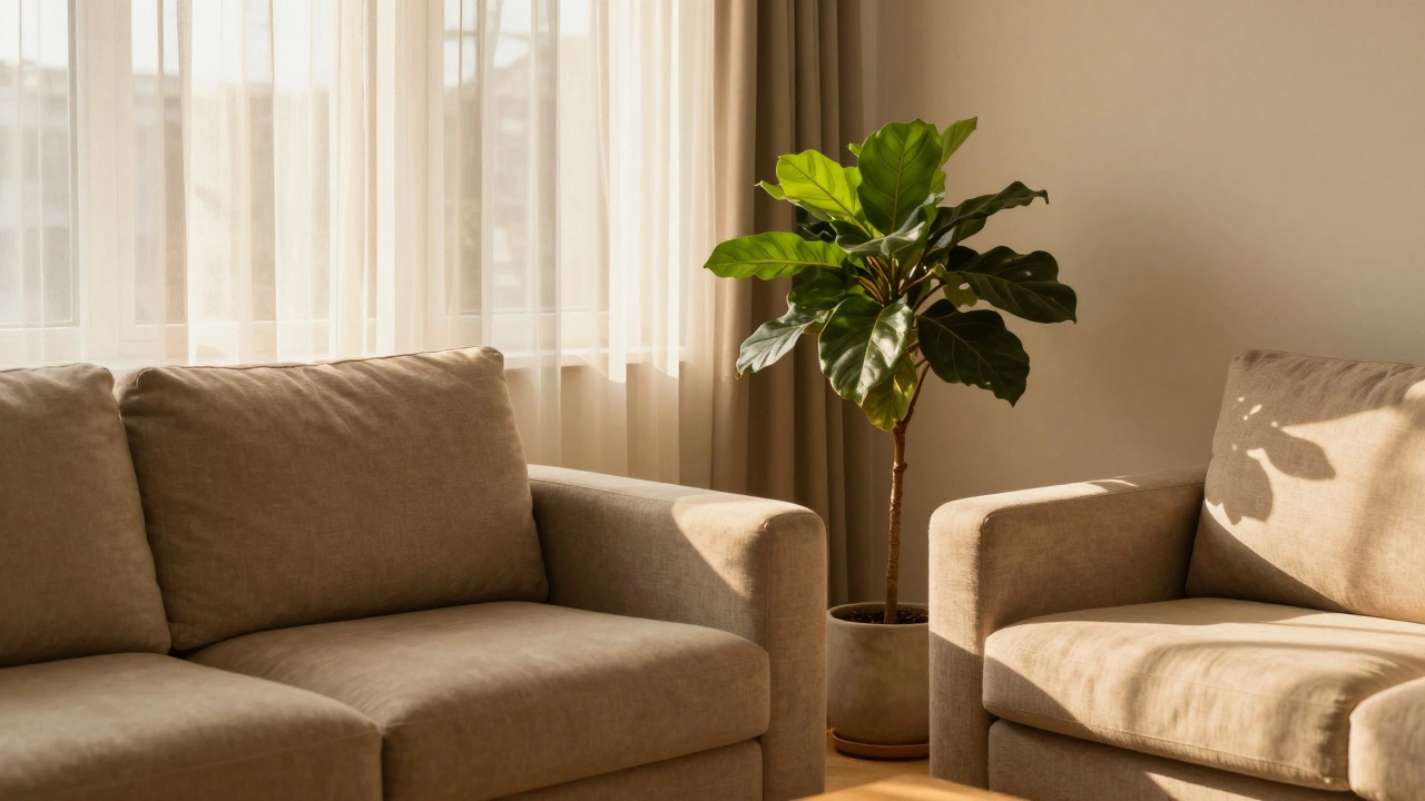 Cozy sunlit living room representing financial security and home.
