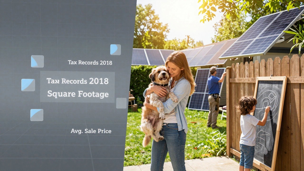 Left: cold data grid of outdated records; right: warm human moments of home life — contrasting algorithmic estimates with real value drivers.