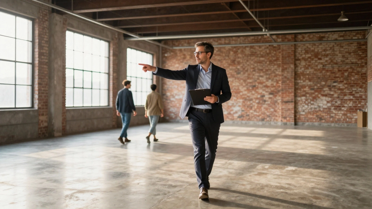 Broker showing exclusive off-market warehouse space to client