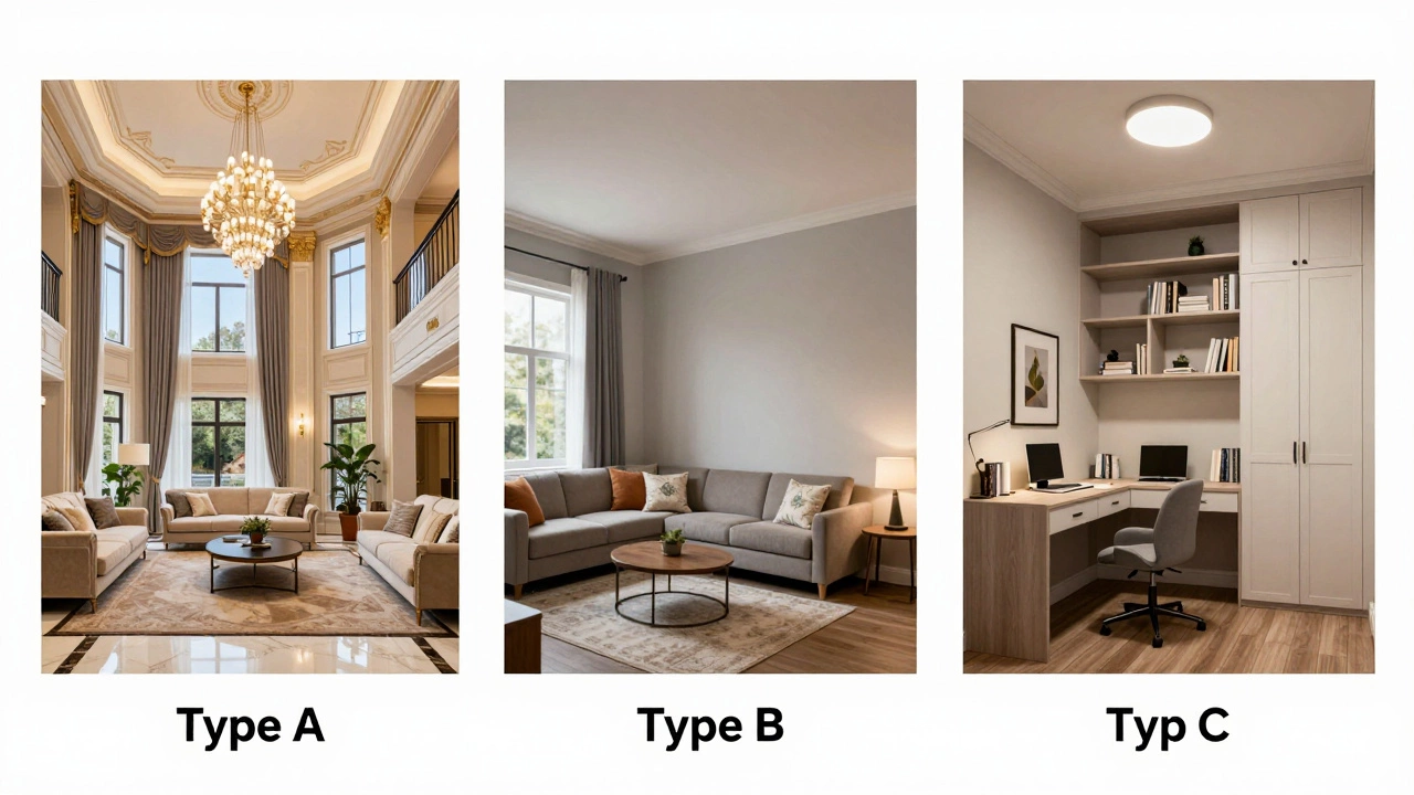 Comparison illustration showing different apartment sizes and layouts