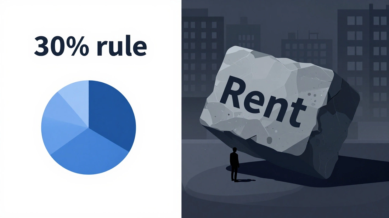 Conceptual art showing rent crushing income budget visually