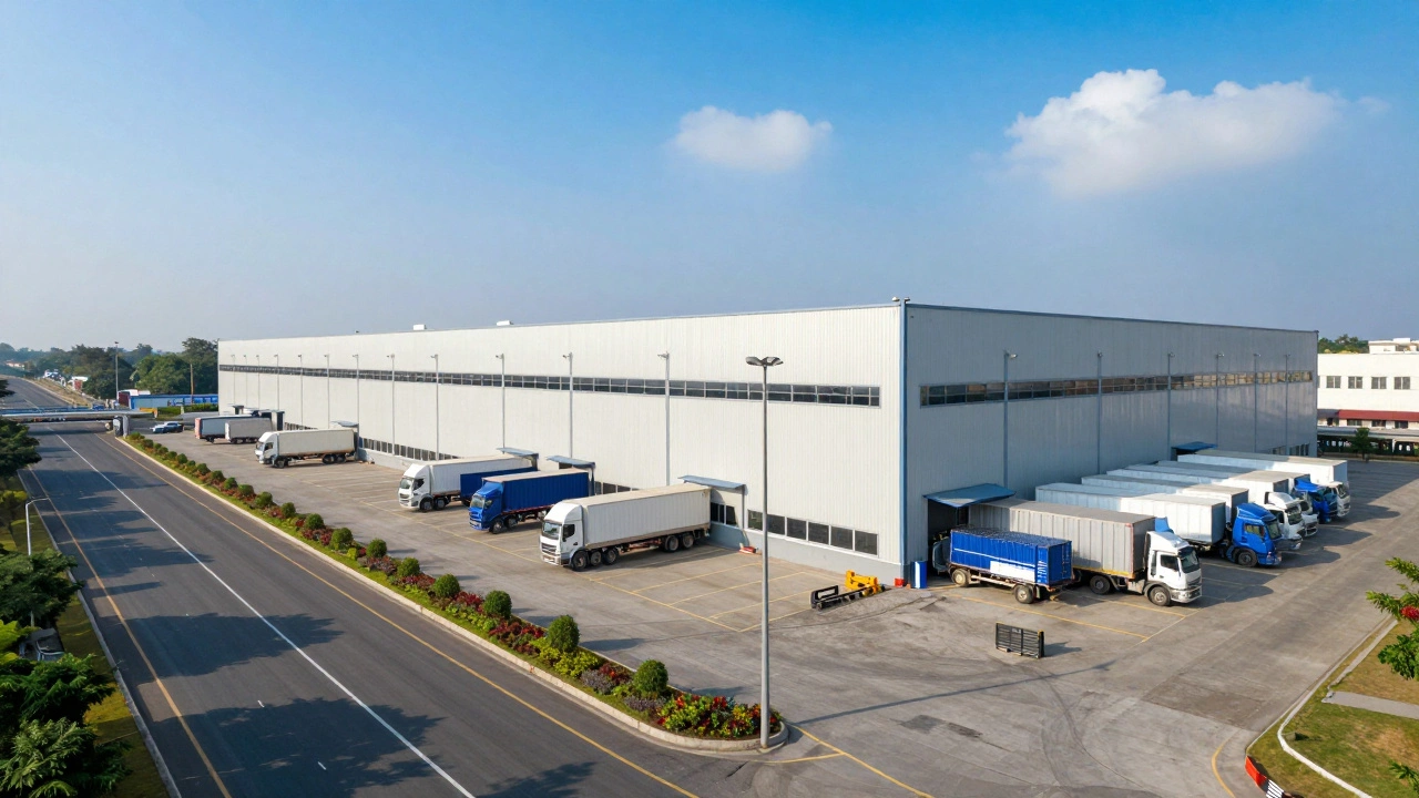 Logistics warehouse near highway, representing industrial property growth potential.