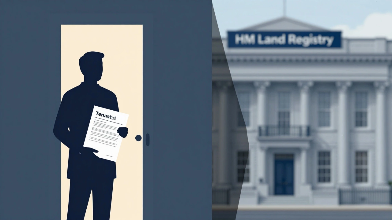 Conceptual art showing tenant separated from property registry building