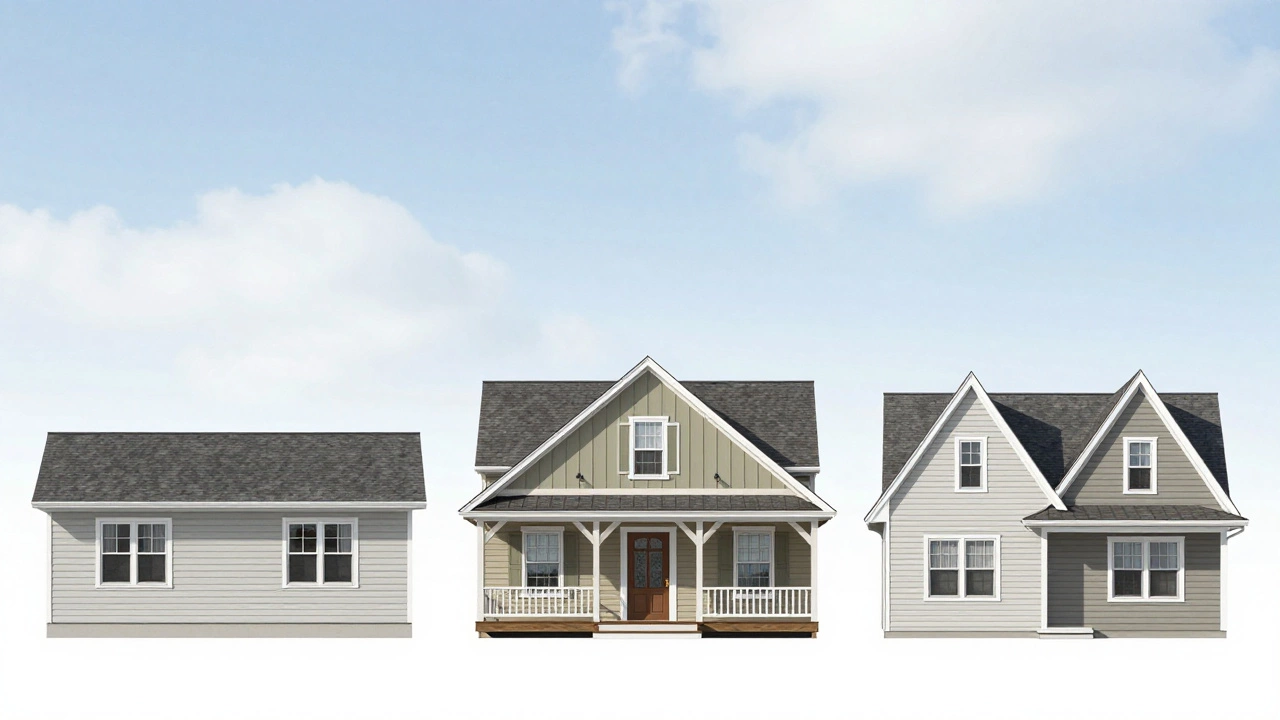 Architectural comparison of rambler, bungalow, and cape cod house styles