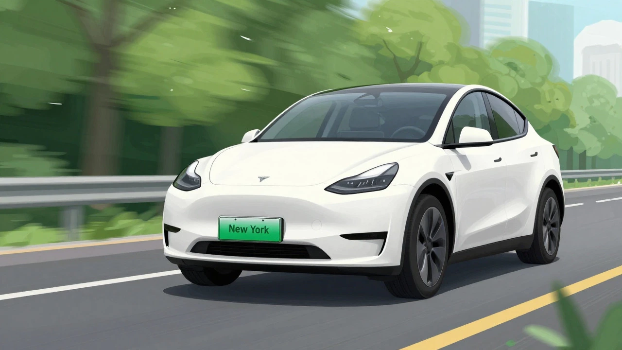Green electric vehicle license plate with white text and eco symbol.