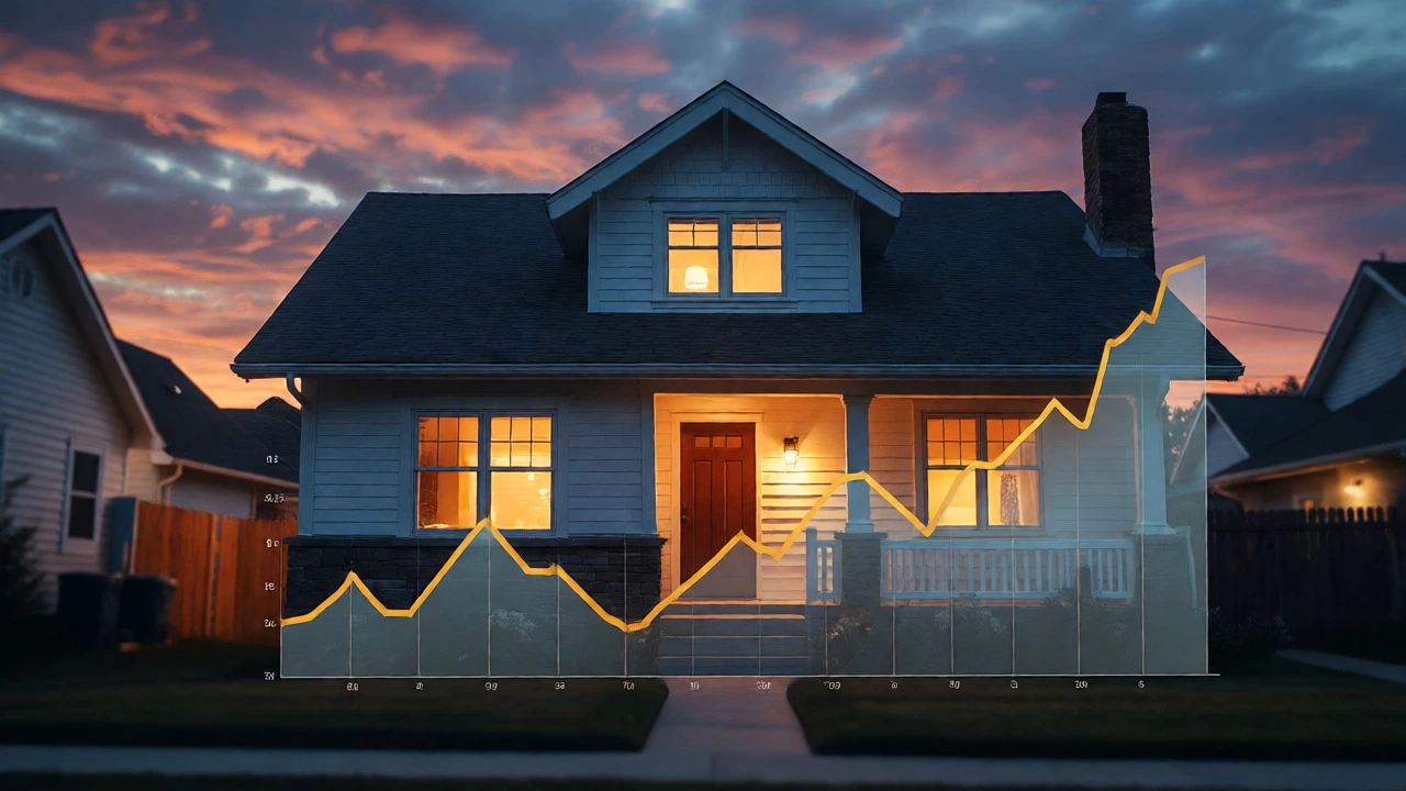 Renovated house at dusk with an overlaid rising equity graph symbolizing long-term wealth