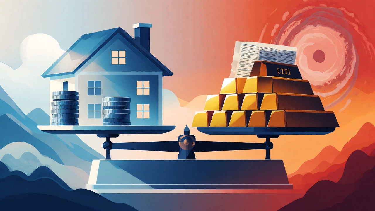 Conceptual art showing heavy tax and insurance burdens outweighing lower home prices.