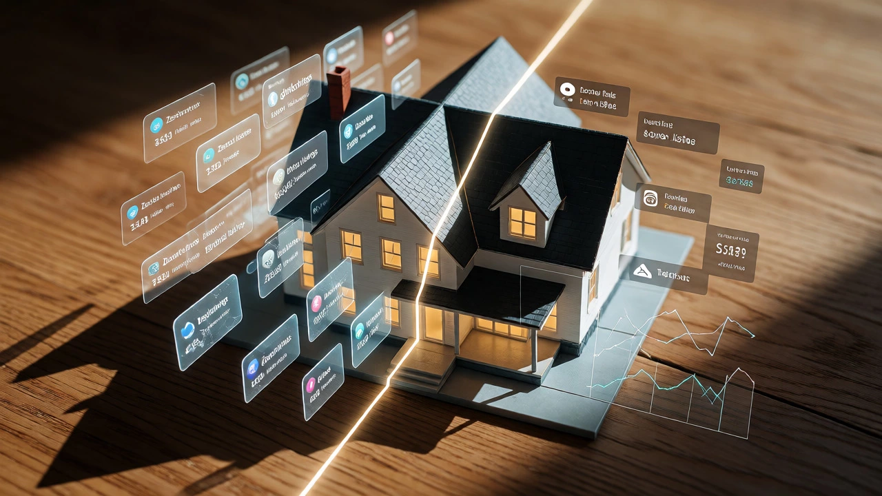 Split house model showing Zestimate ghosts vs Redfin's accurate real-time data